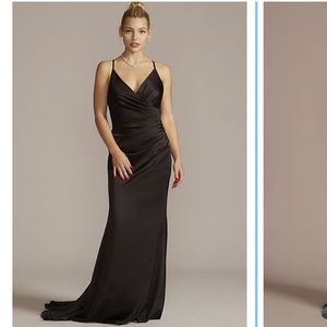 David’s Bridal Galina Signature Black Satin Dress size 6